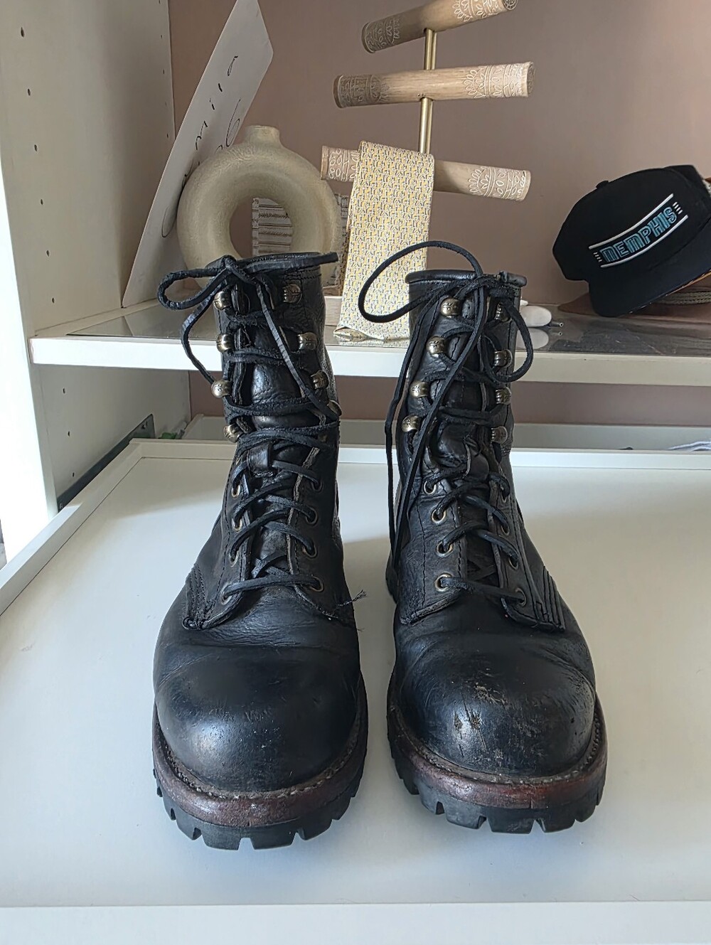 Frye Men's Black Leather Lace-Up Work Boots